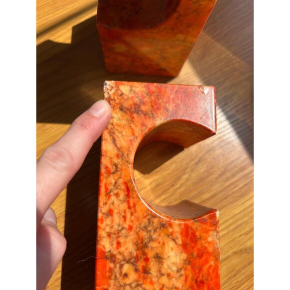 Orange stone marble vintage bookends - chipped - Picture 6 of 7